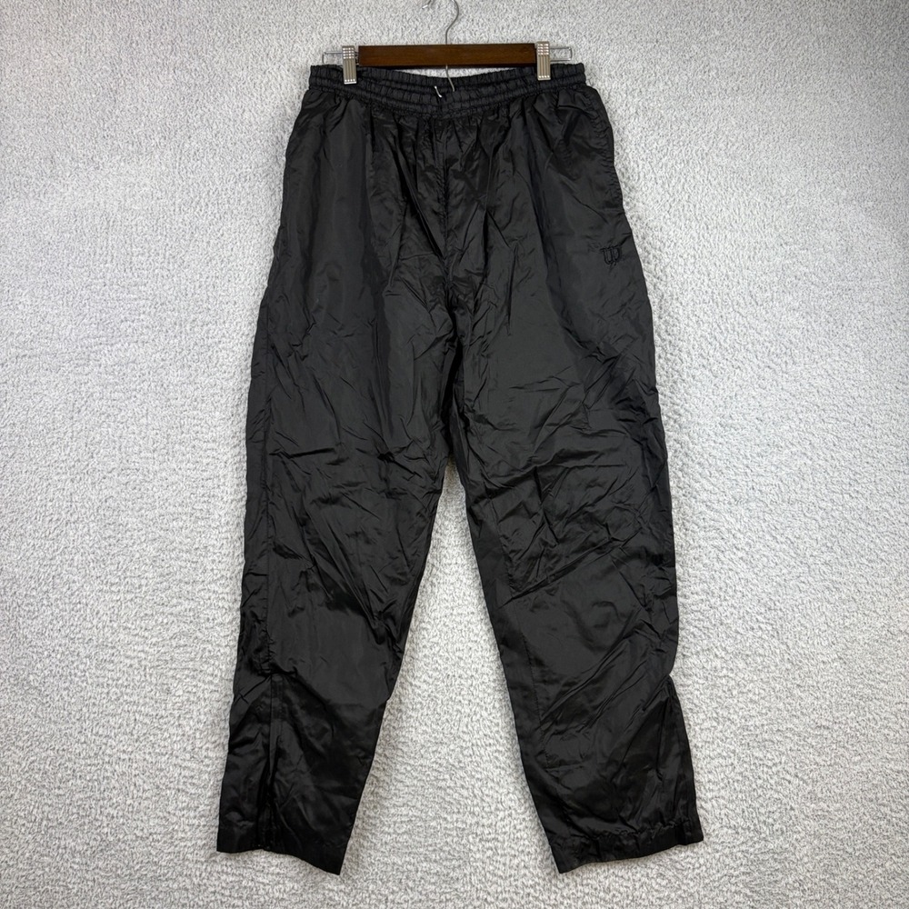 Vintage Wilson Track Pants Mens Medium Black Windbreaker Swish Ankle Zip 90s
